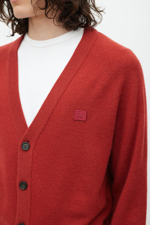 Acne Studios Red Wool Face Logo Cardigan