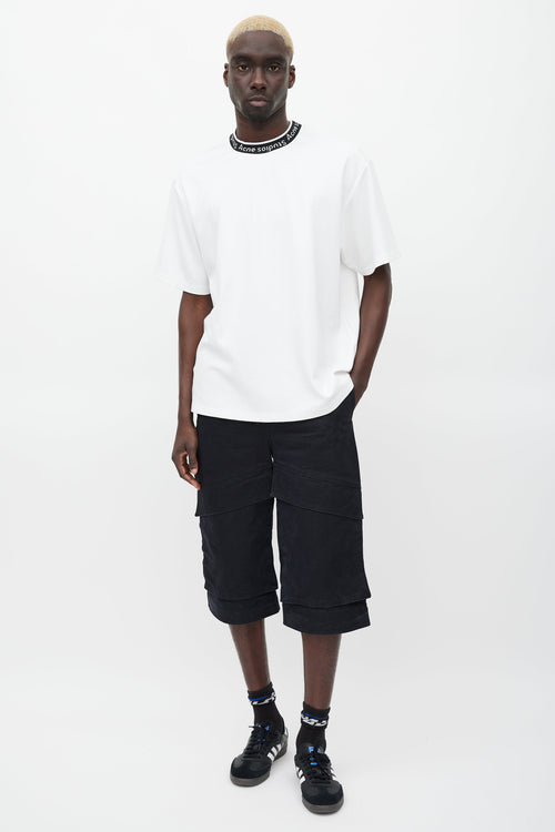 Acne Studios White 
Black Logo Neck T-shirt