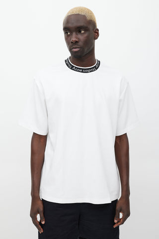 Acne Studios White 
Black Logo Neck T-shirt