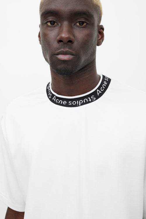 Acne Studios White 
Black Logo Neck T-shirt