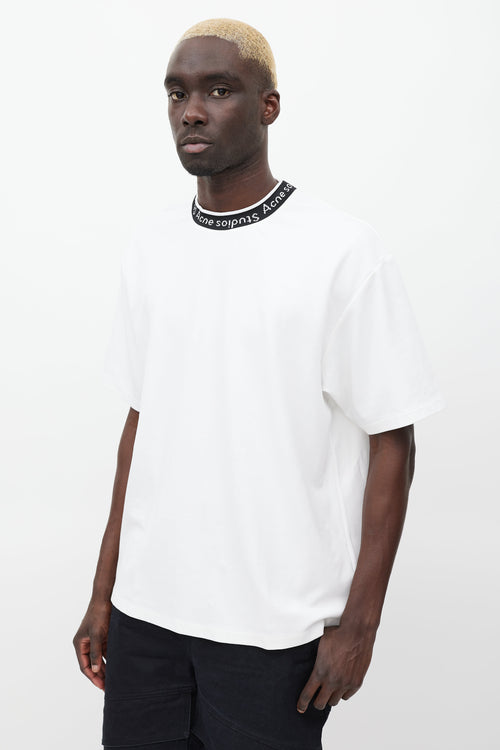 Acne Studios White 
Black Logo Neck T-shirt