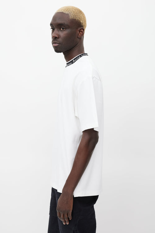 Acne Studios White 
Black Logo Neck T-shirt