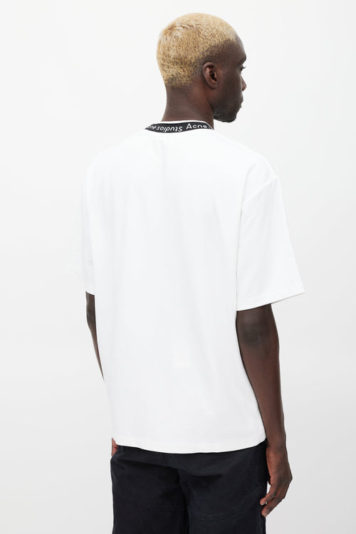 Acne Studios White 
Black Logo Neck T-shirt