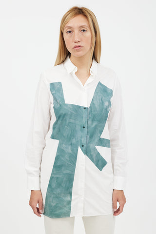 Acne Studios White 
Green Cotton Long Sleeve Shirt