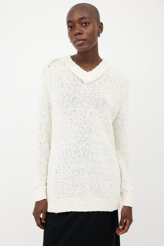 Acne Studios White Textured V-Neck Oversized Sweater