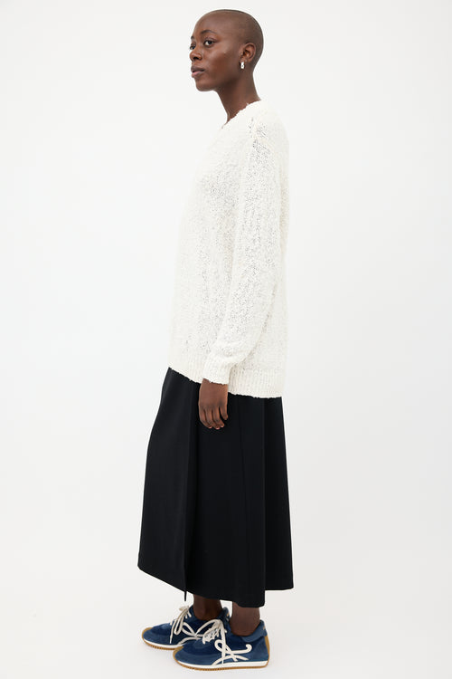 Acne Studios White Textured V-Neck Oversized Sweater