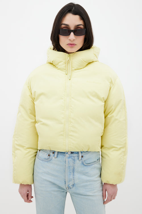 Acne Studios Yellow Hooded Cropped Down Jacket