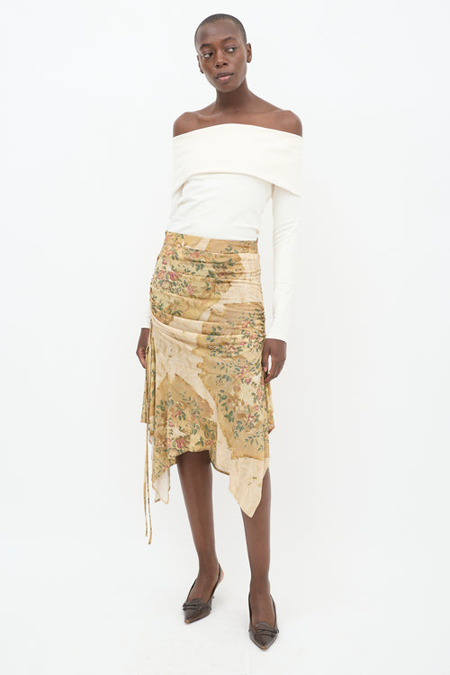 Acne Studios Beige 
Multicolour Floral Ruched Skirt