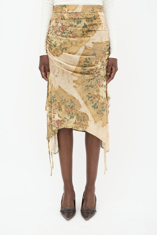 Acne Studios Beige 
Multicolour Floral Ruched Skirt