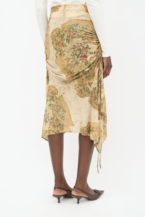 Acne Studios Beige 
Multicolour Floral Ruched Skirt