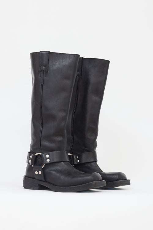 Acne Studios Black Leather Buckle Harness Boot