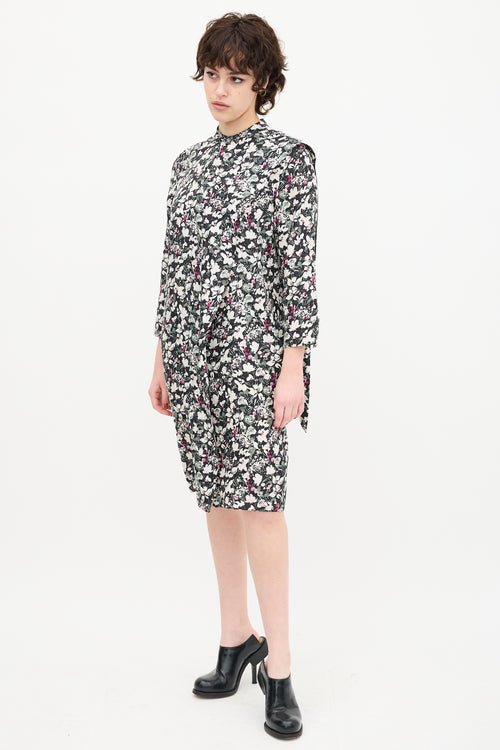 Acne Studios Black 
Multi Silk Floral Drape Dress