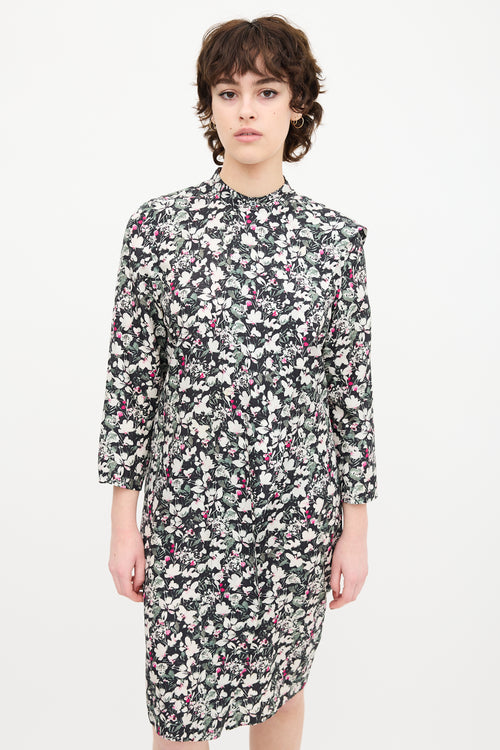 Acne Studios Black 
Multi Silk Floral Drape Dress