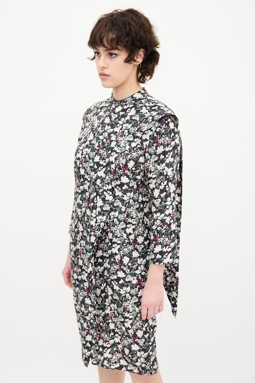 Acne Studios Black 
Multi Silk Floral Drape Dress