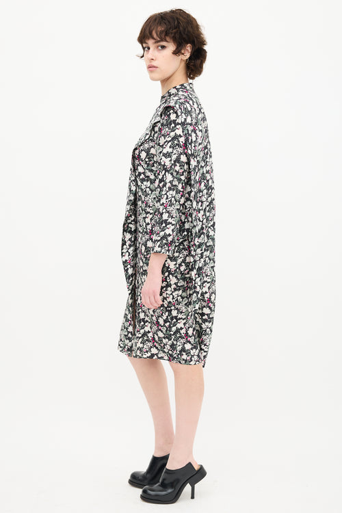 Acne Studios Black 
Multi Silk Floral Drape Dress