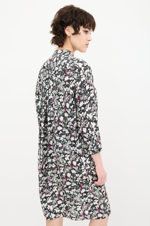 Acne Studios Black 
Multi Silk Floral Drape Dress