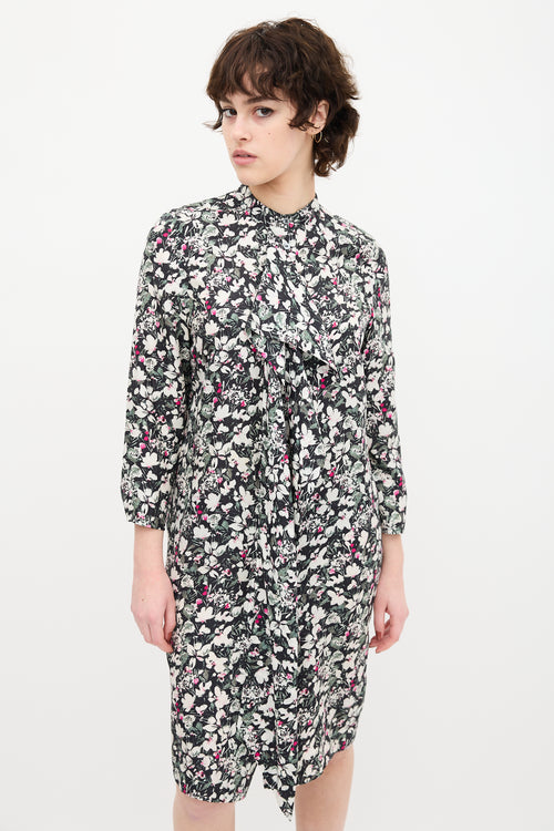 Acne Studios Black 
Multi Silk Floral Drape Dress