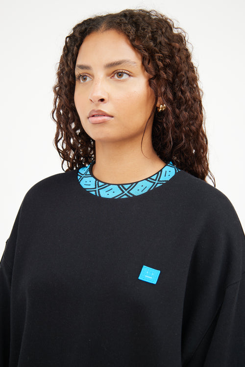 Acne Studios Black 
Blue Face Crewneck Top