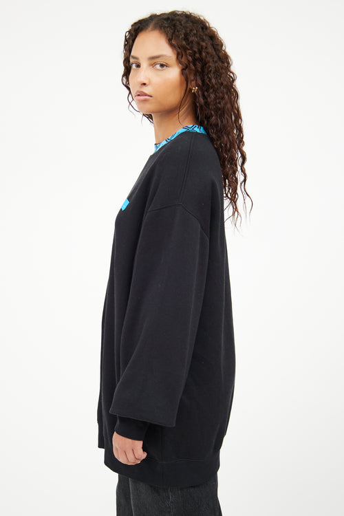 Acne Studios Black 
Blue Face Crewneck Top