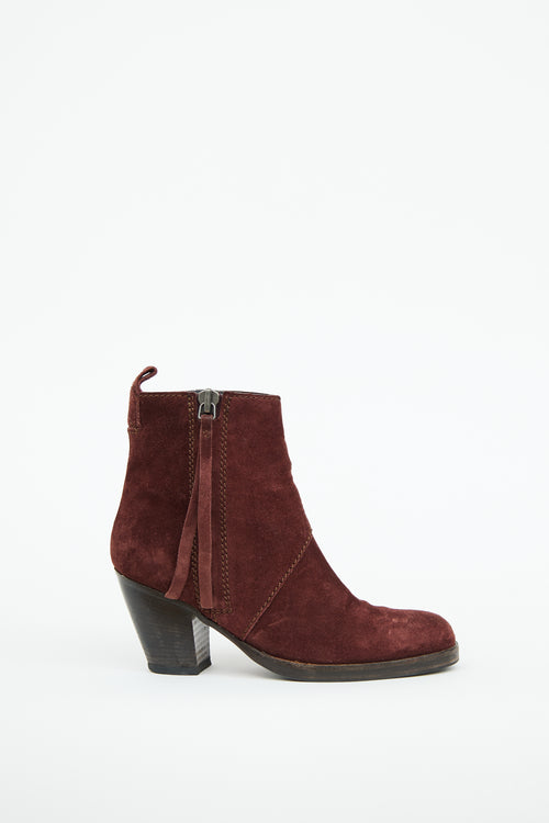 Acne Studios Burgundy Suede Ankle Boot