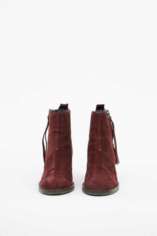 Acne Studios Burgundy Suede Ankle Boot