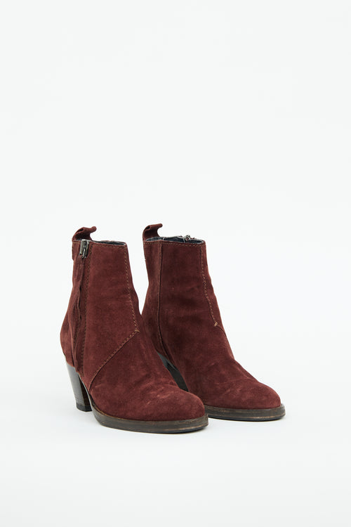 Acne Studios Burgundy Suede Ankle Boot