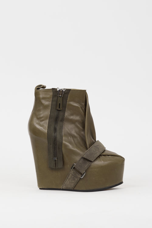 Acne Studios Khaki Green Leather Admire Wedge Boot