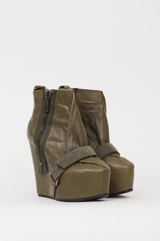 Acne Studios Khaki Green Leather Admire Wedge Boot