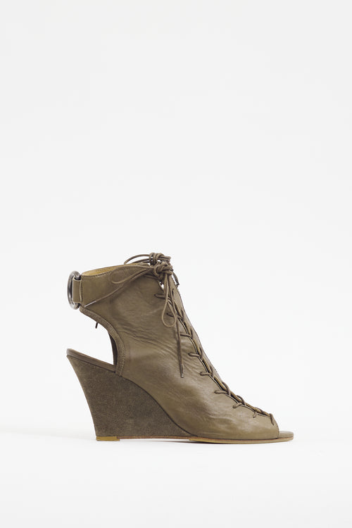 Acne Studios Khaki Green Leather 
Suede Lace Up Bootie