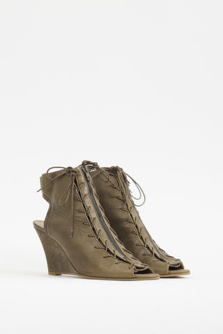 Acne Studios Khaki Green Leather 
Suede Lace Up Bootie