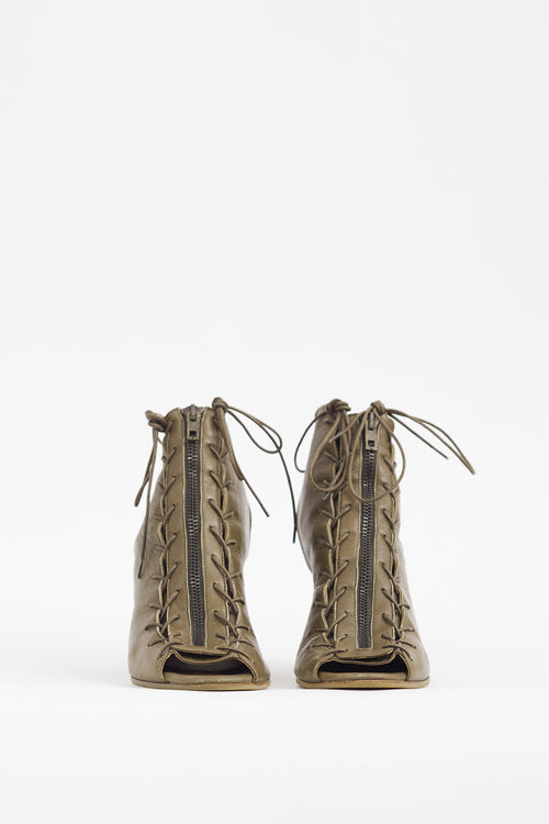 Acne Studios Khaki Green Leather 
Suede Lace Up Bootie