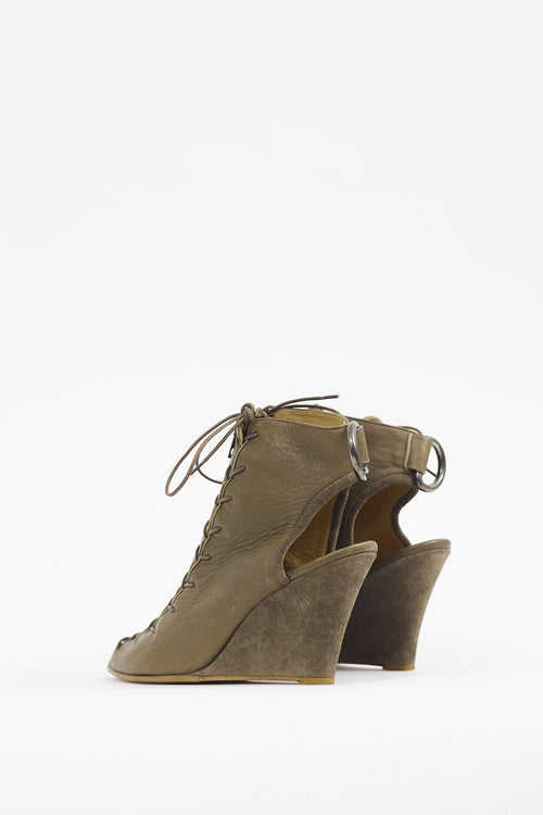 Acne Studios Khaki Green Leather 
Suede Lace Up Bootie