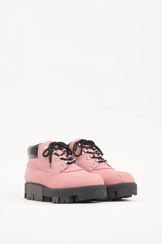 Acne Studios Pink Leather Tinne Hiking Boot