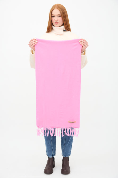 Acne Studios Pink Wool Fringe Logo Scarf