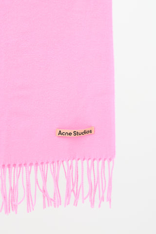 Acne Studios Pink Wool Fringe Logo Scarf