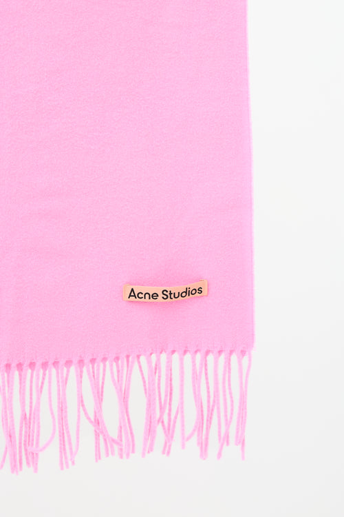 Acne Studios Pink Wool Fringe Logo Scarf