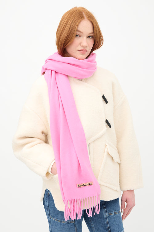 Acne Studios Pink Wool Fringe Logo Scarf