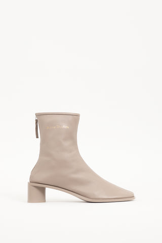 Acne Studios Taupe Leather Logo Ankle Boot