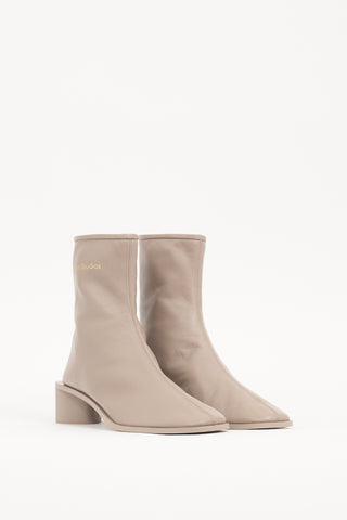 Acne Studios Taupe Leather Logo Ankle Boot