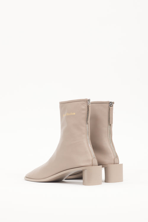 Acne Studios Taupe Leather Logo Ankle Boot