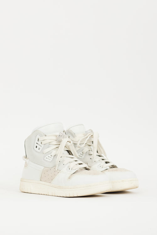 Acne Studios White 
Grey Leather 
Suede High Top Sneaker