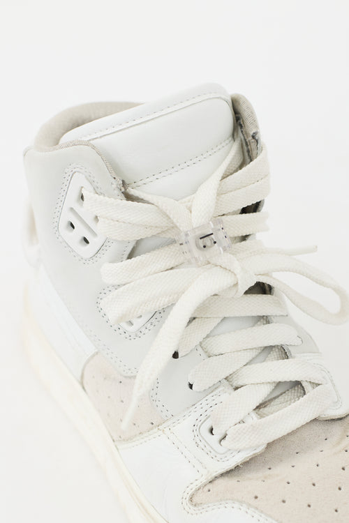 Acne Studios White 
Grey Leather 
Suede High Top Sneaker