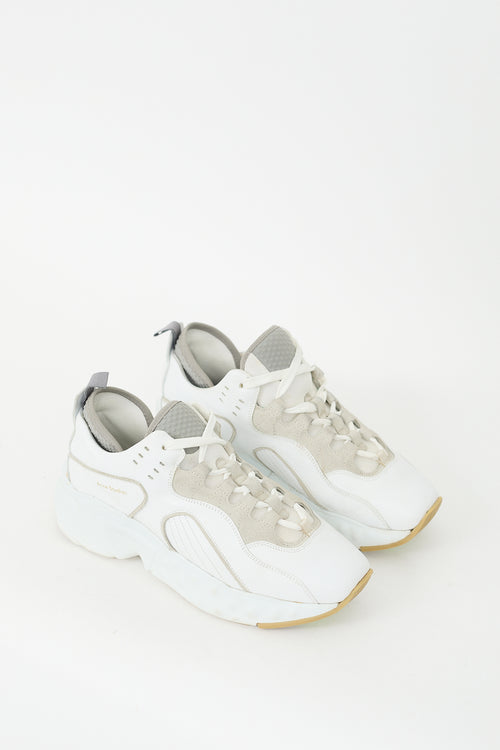 Acne Studios White 
Grey Leather Rockaway Sneaker