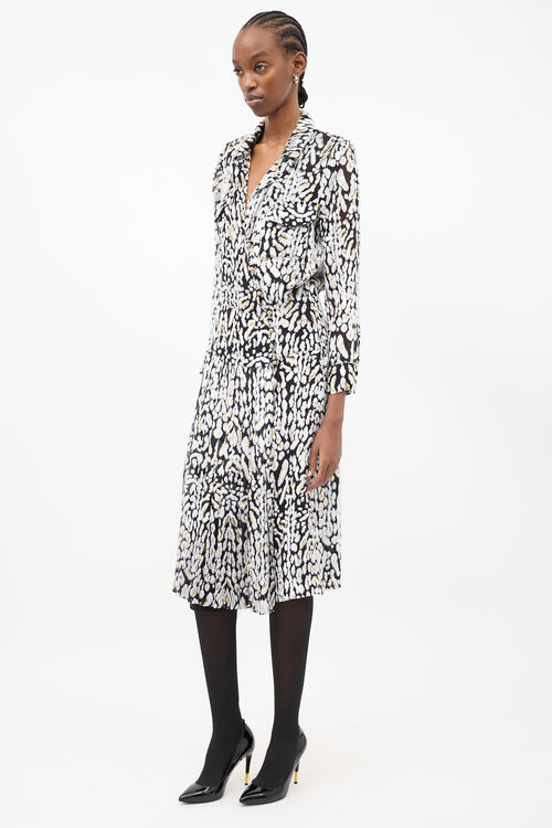 Adam Lippes Black 
Multicolour Fil Coupé Pleated Midi Dress