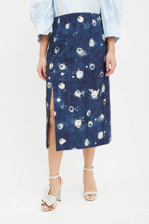 Adam Lippes Blue 
Cream Dot Dyed Denim Skirt