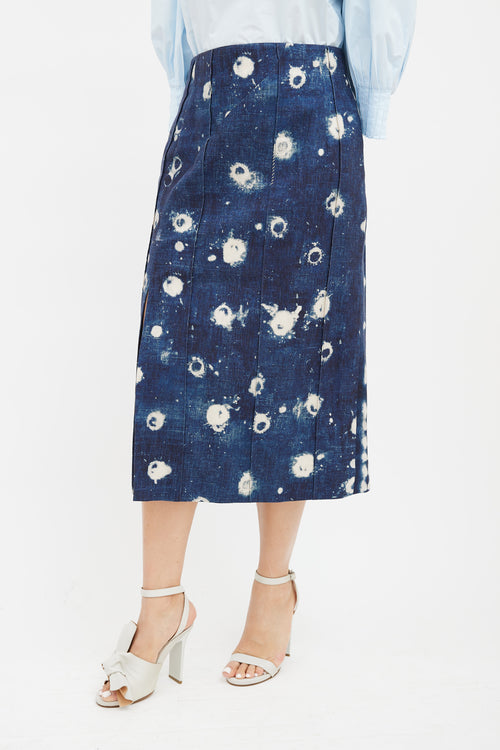 Adam Lippes Blue 
Cream Dot Dyed Denim Skirt