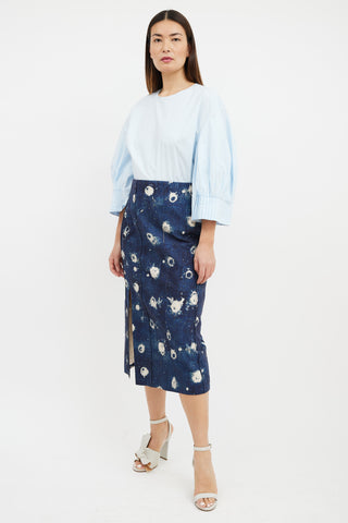 Adam Lippes Blue 
Cream Dot Dyed Denim Skirt