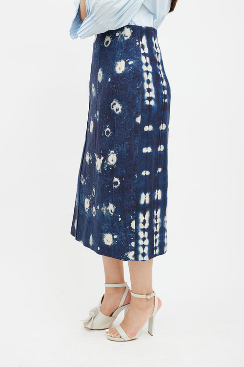 Adam Lippes Blue 
Cream Dot Dyed Denim Skirt