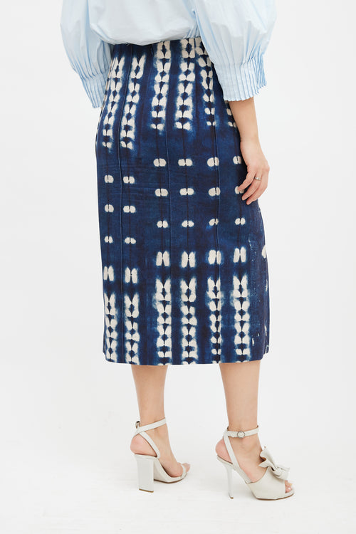 Adam Lippes Blue 
Cream Dot Dyed Denim Skirt