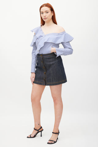 Adam Lippes Navy Contrast Stitch Skirt